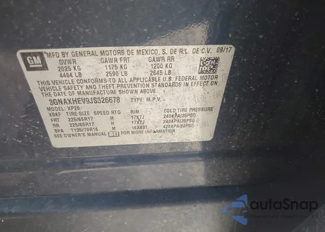 2018 Chevrolet Equinox Ls из США, поврежденный, VIN 3GNAXHEV9JS526678